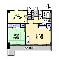 カトレアハイツ石川 2LDKの間取図画像