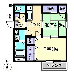 リサーラ錦町 2DKの間取図画像