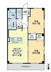 プリヴェット木太 2LDKの間取図画像