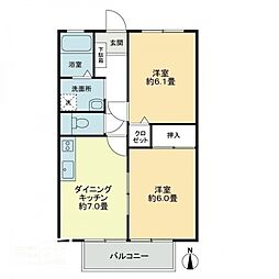 フォブール中津 2DKの間取図画像