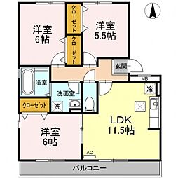 ディアコート札場　A棟 1階3LDKの間取り