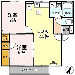 ドルフ東久万 1階2LDKの間取り