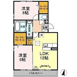 コモド伊勢崎II 1階2LDKの間取り