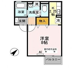 パルティール 2階ワンルームの間取り