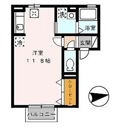 プレジオII 1階ワンルームの間取り