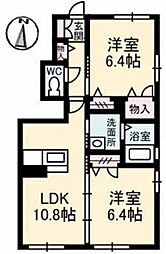 シャーメゾン万々II 1階2LDKの間取り
