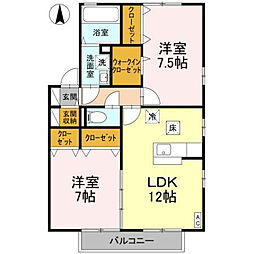プランドール 1階2LDKの間取り
