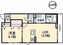 シャーメゾン雅 2階1LDKの間取り