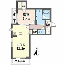 グランベレオ鷹匠 2階1LDKの間取り