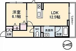 シャーメゾン雅 2階1LDKの間取り