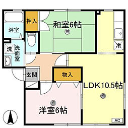ハイツ・セリューI 2階2LDKの間取り