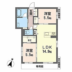 リバーサイド中万々 1階2LDKの間取り