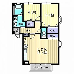 フォブールネオA 2LDKの間取図画像