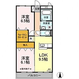 プランドール南久万 2LDKの間取図画像