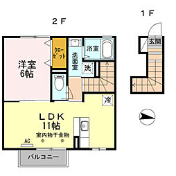 コンフォート倉 1LDKの間取図画像