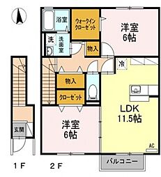 ソシア・ドミールB 2LDKの間取図画像