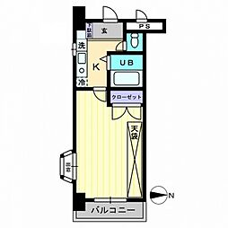 セブンシーズ永国寺 1Kの間取図画像