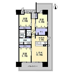 アルファステイツ高知駅前2 3LDKの間取図画像