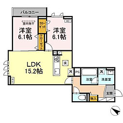 ボン・メゾン東福山 1階2LDKの間取り