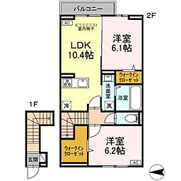 D-residence・M川北 2階2LDKの間取り