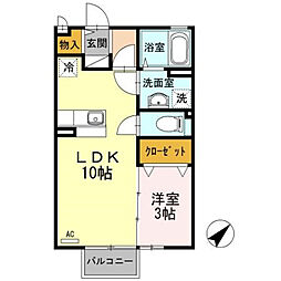 セジュールリバー 1階1LDKの間取り