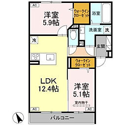 D-residence東川口S 1階2LDKの間取り