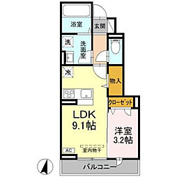 コンフォートE 1階1LDKの間取り