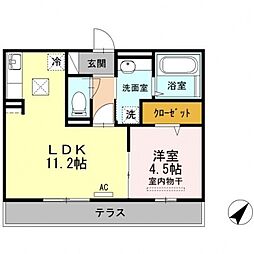 ブルーノ千代田 1階1LDKの間取り