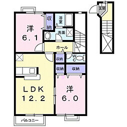 サンプレインＢ 2階2LDKの間取り