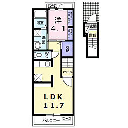 ラ・ルーチェ 2階1LDKの間取り