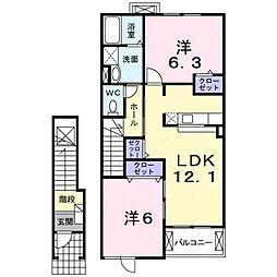 カーサ・ラッフィナートＥ 2階2LDKの間取り