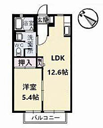 シャンポール　Ａ棟 2階1LDKの間取り