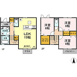 東深津　戸建 B棟 1階3LDKの間取り