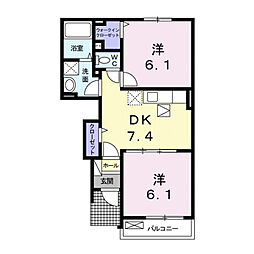 フォーチュンプレイス 1階2DKの間取り