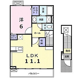 アルキラダ蔵王 2階1LDKの間取り