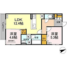 D-residence東手城 101号室 1階2LDKの間取り