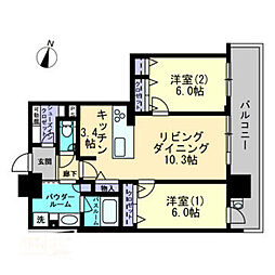 アルファゲートタワー福山駅前 2LDKの間取図画像