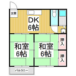 白鳥ハイツ 1階2DKの間取り