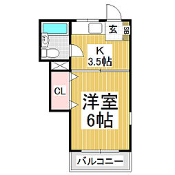 中央マンション 3階1Kの間取り