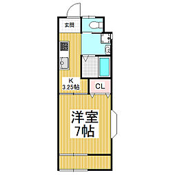 コーポヒルトップ 1階1Kの間取り