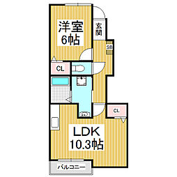 プランタンII 1階1LDKの間取り
