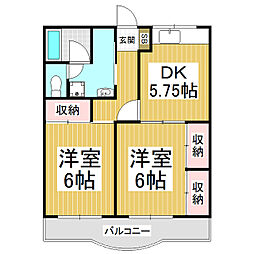 コア伊那北 4階2DKの間取り