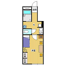 レオパレスグリーンライン 1階1Kの間取り