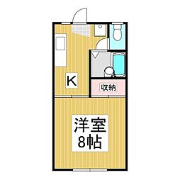 西河原シティーハイツ 2階1Kの間取り
