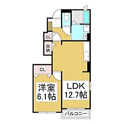 ベルソレイユ　Ａ 1階1LDKの間取り