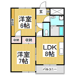 サンロード伊那 3階2LDKの間取り