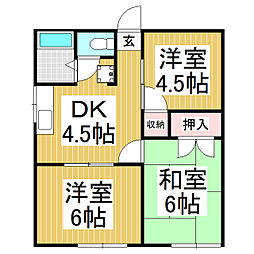 フォーブル南殿Ａ・Ｂ 2階3DKの間取り