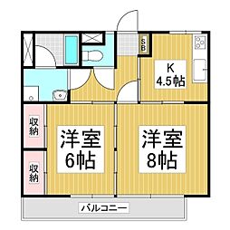 スカイコート21 2階2Kの間取り