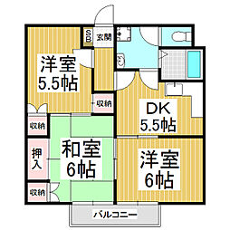 御園青山ハイツD 1階3DKの間取り