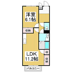 リバーサイドハイツ 2階1LDKの間取り